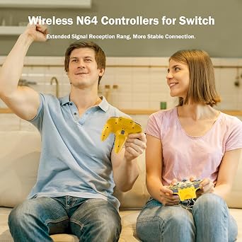 KIWITATA Wireless N64 Controller for Switch Console, 2.4GHZ N64 Remote Joystick Game Controller Compatible with Switch(1,2), Raspberry Pi, MAC, Windows 7/8,10,11 Clear Yellow