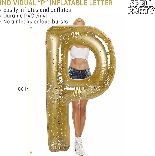 Miniatura 2 de Spell Party - Decoración inflable para fiestas en la piscina, tamaño XL, letra individual  Globo grande de 60 pulgadas con letras del alfabeto