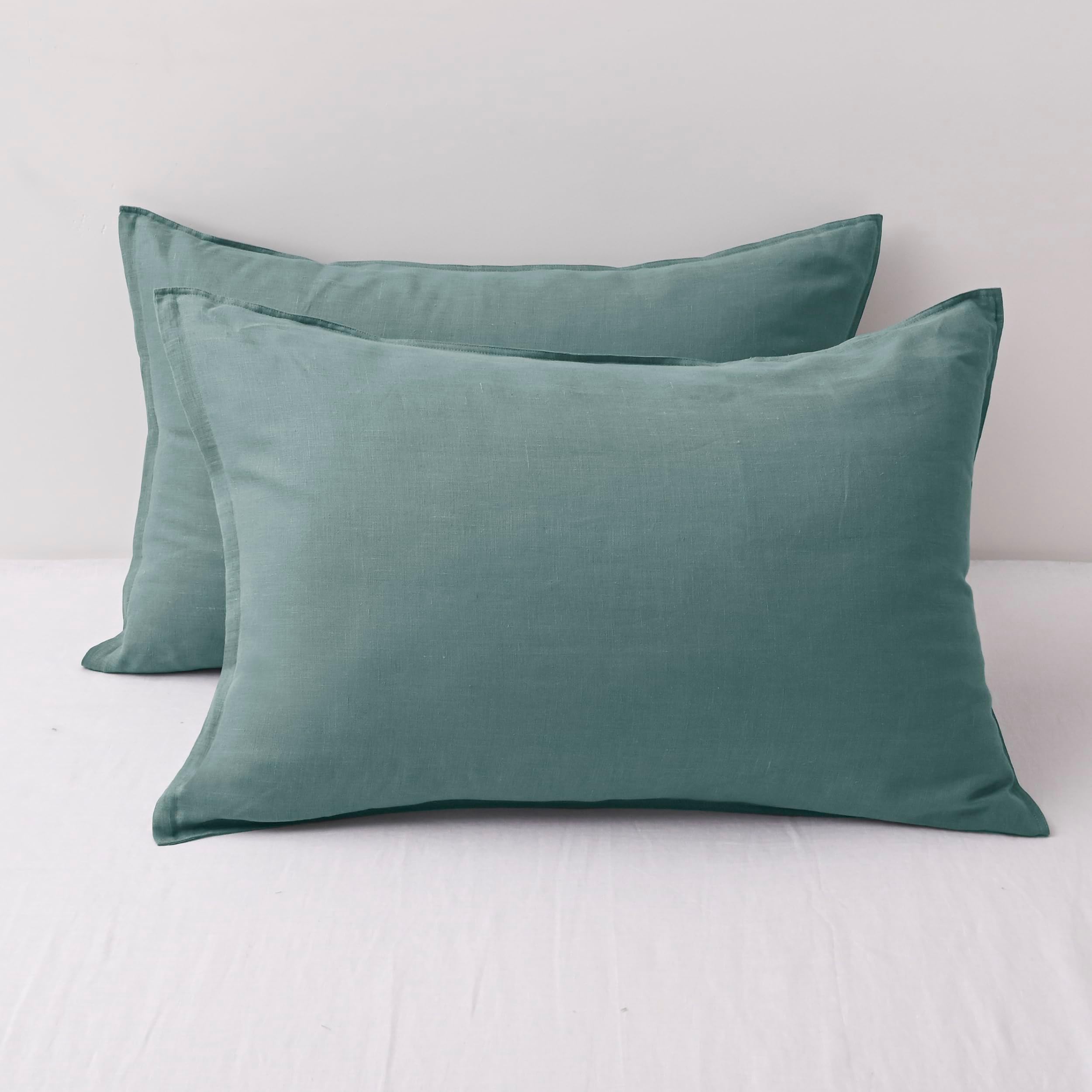 CHUFFED Linen Pillowcases 2 Pack 100% Linen Standard Pillow Cases, Breathable and Cooling Washed Pillowshams with Zipper Closure, 20x30 Inches,Aqua