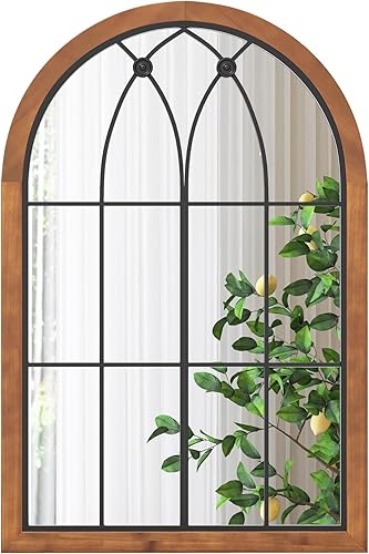Tangkula Espejo de ventana arqueado, marco de ventana de granja, espejo de pared de 24 x 36 pulgadas, decoración de ventana para sala de estar,