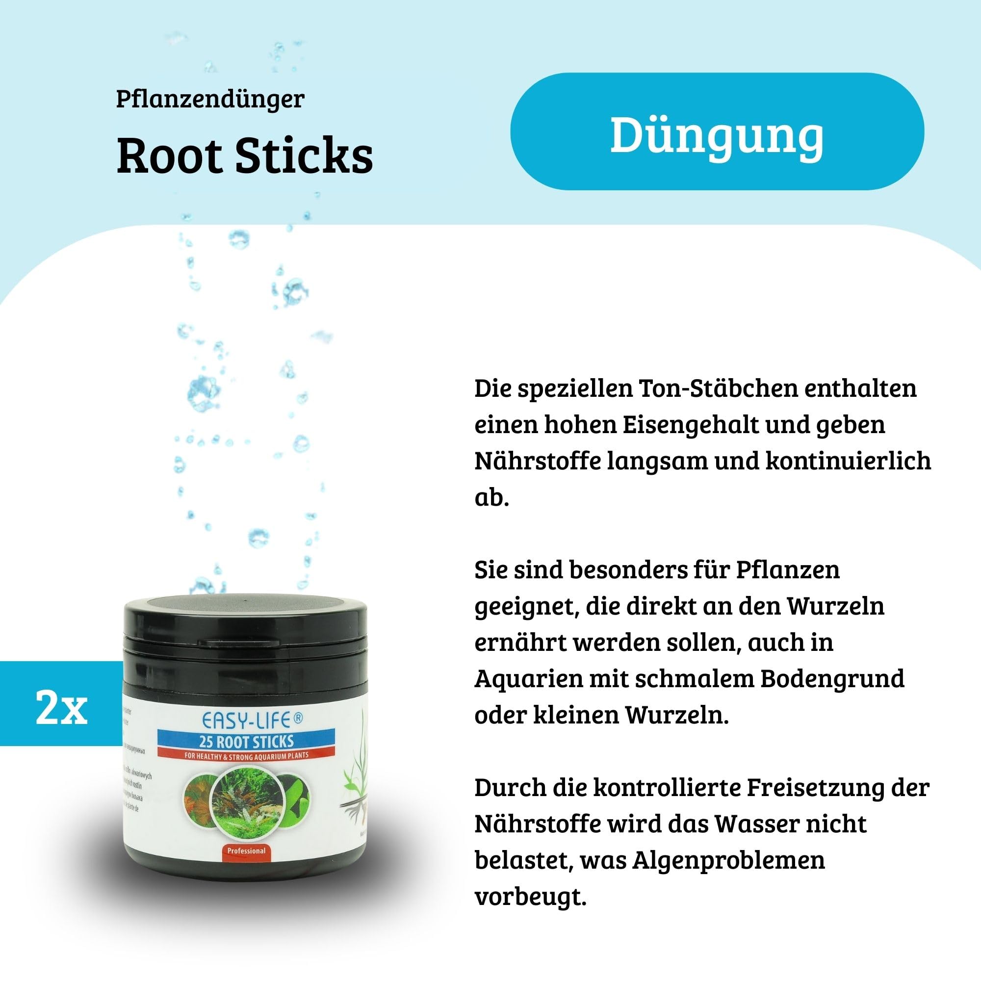 Easy Life Root Sticks 2er Pack – Düngersticks für Aquarium-Pflanzen, kräftige Wurzeln, gesundes Wachstum, einfache Anwendung, sicher für Fische, optimaler Nährstoffbedarf