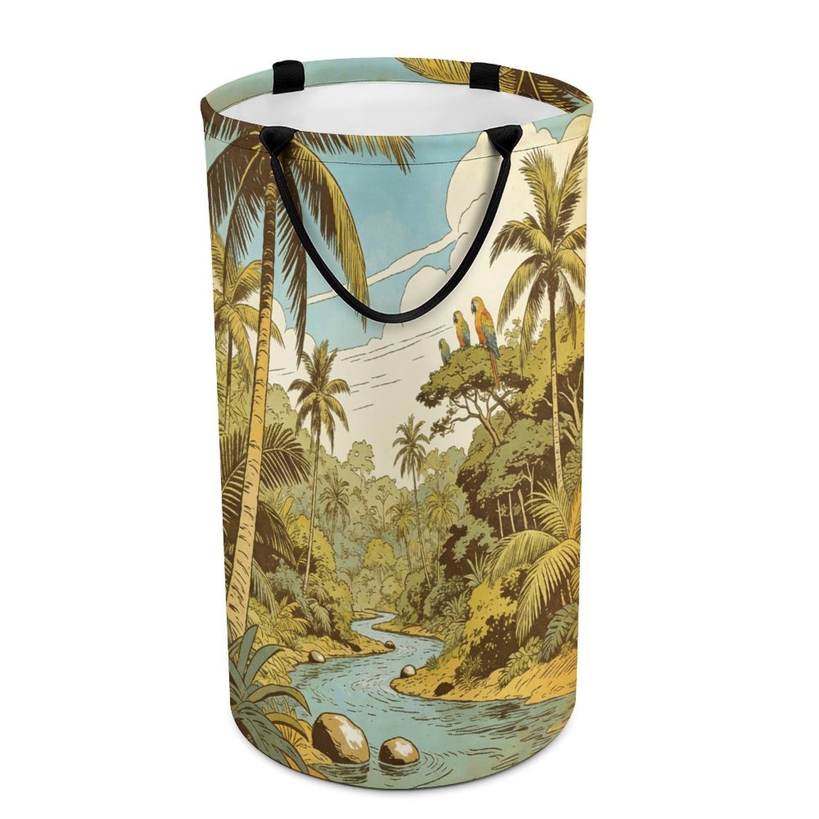 Tropical Jungle Laundry Hamper Waterproof Polyester Laundry Baskets Collapsible Dirty Clothes Storage Basket Clothes Hampers with Sturdy Handles for Travel Bedroom