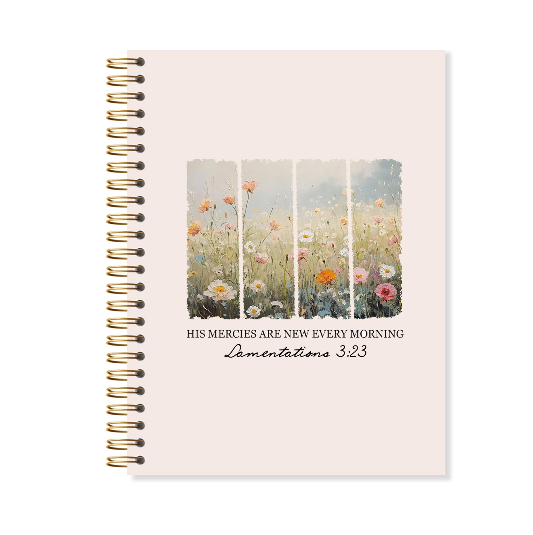 Notatnik spiralny Christian Wildflower, 'His Mercies are New Every Morning Bible Journaling Notebook, zeszyty biblijne do robienia notatek, dziennik z Pismem Świętym, 14 x 21 cm z 164 stronami