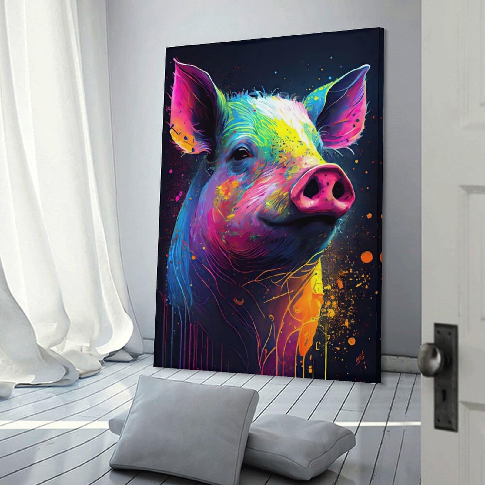 Junmoney Wall Art Print The Squealing Pig, 24x36inch(60x90cm), for Home Lounge, Bedroom Or Reading Nook, Modern Wall Decor for Cosy Interiors