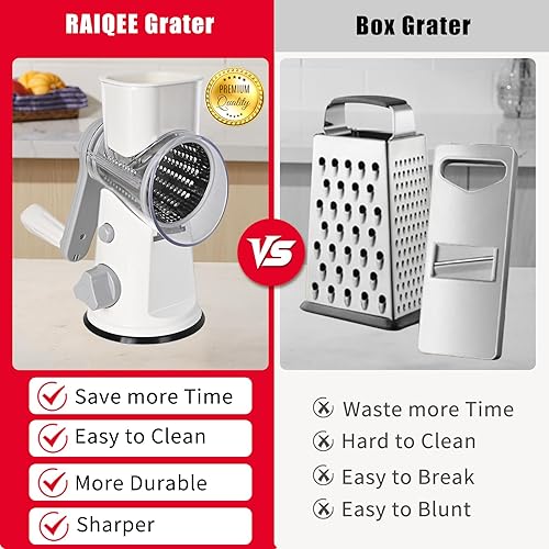 Miniatura 2 de Rallador rotativo de queso con mango, triturador de queso vegetal, 3 cuchillas interchan y potente base de succión, para cocina, queso, patata,