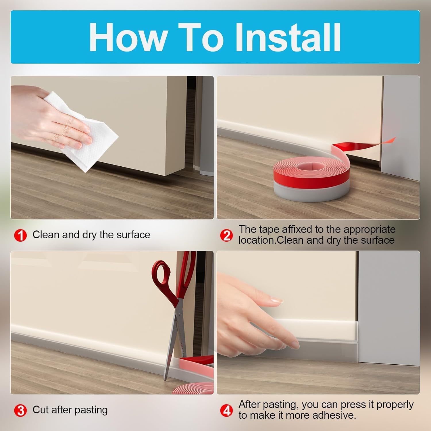Door Weather Stripping, Silicone Door Seal Strip Sealing Tape, Door Draft Seal Adhesive Seal Tape for Doors Windows and Shower Glass Door Gaps (Thickness Upgrade)