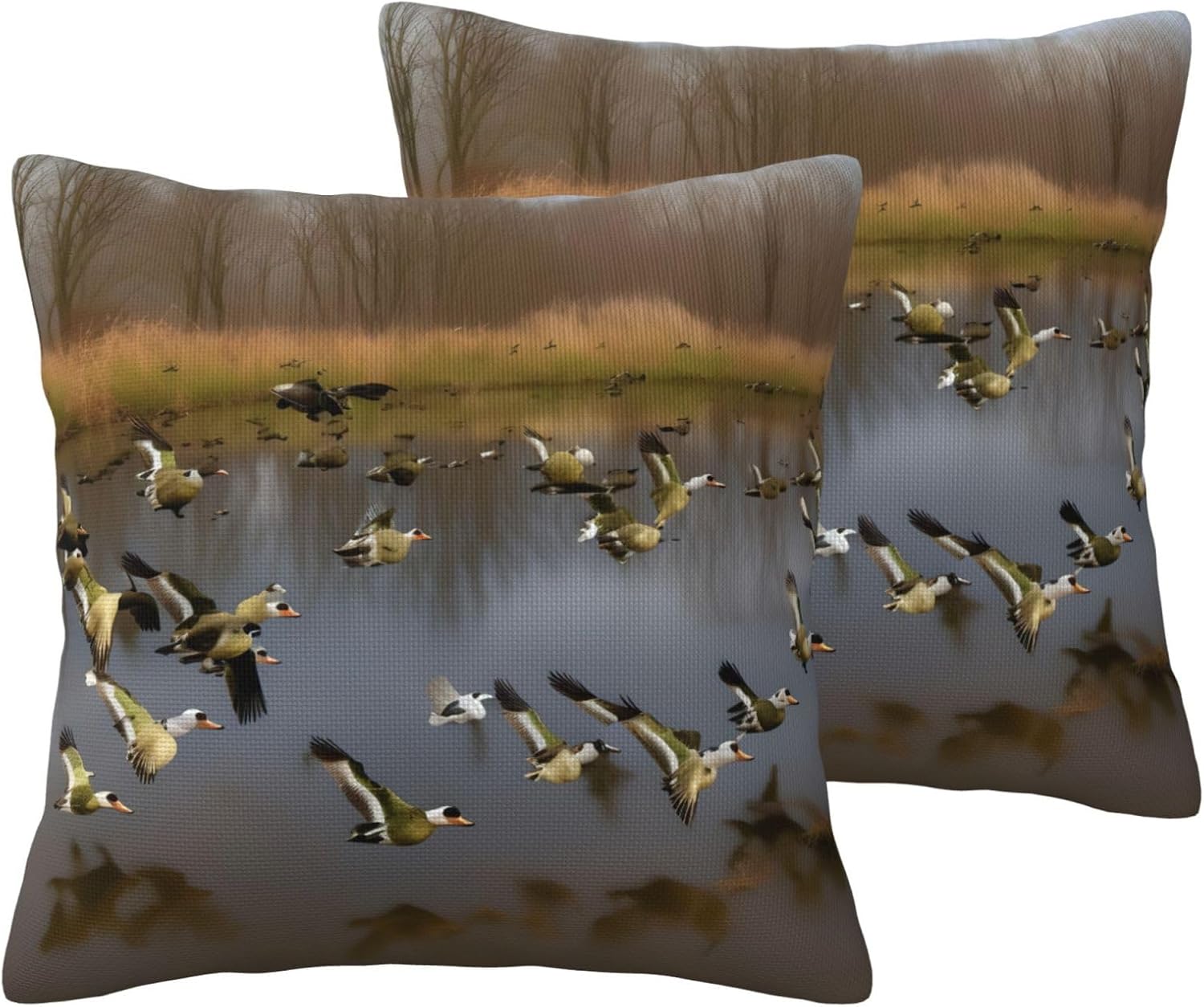Hunting Flying Wild Ducks Imitation Linen Pillowcase -2 Sets, Fashionable Home Decoration, Used for Sofas, Gardens, beds