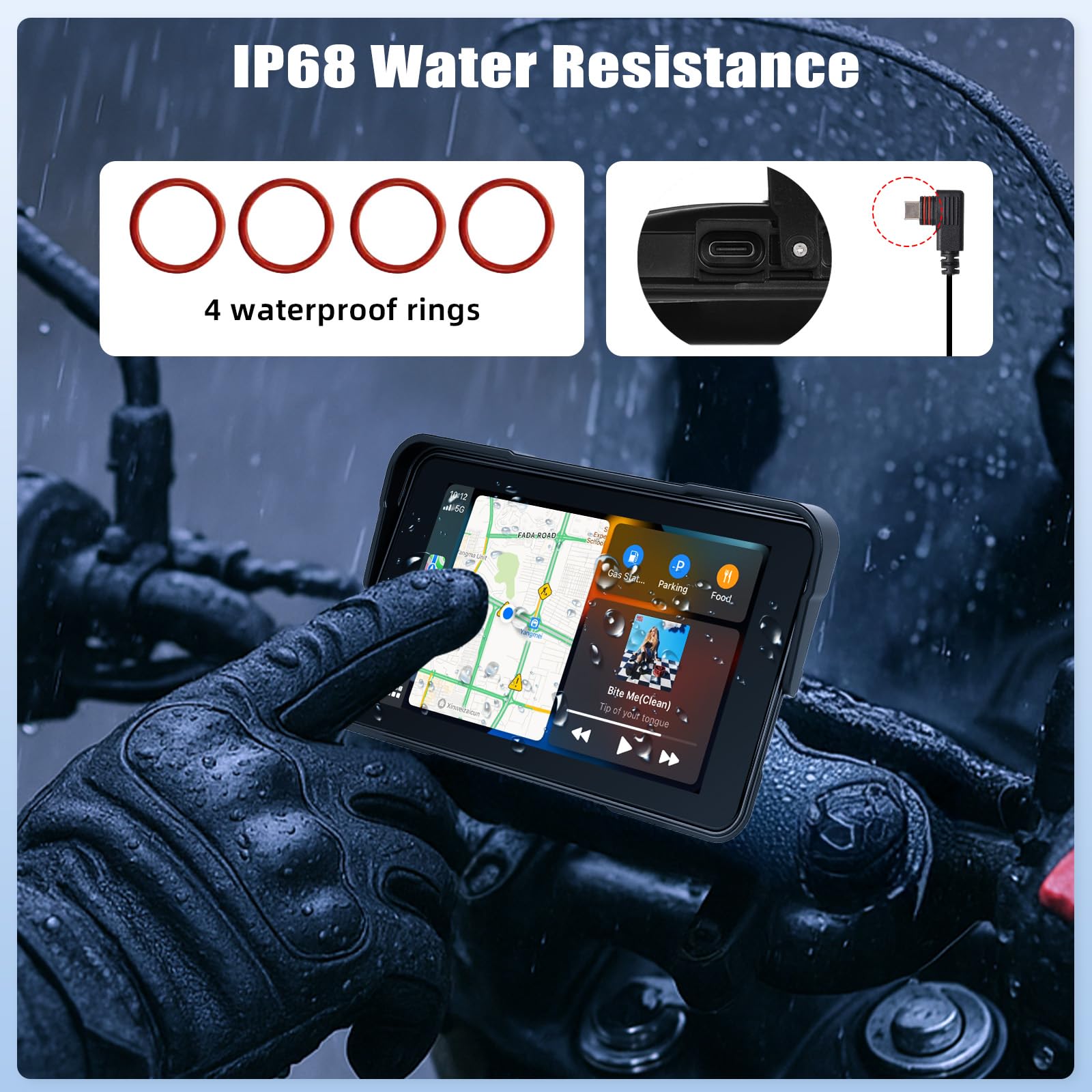 SIXTOP Écran Tactile sans Fil CarPlay et Android Auto pour Moto, 5" Écran Tactile, IP68 Étanche, Écran Portable pour Moto avec Réglage de la Luminosité, Détection de la Pression des pneus