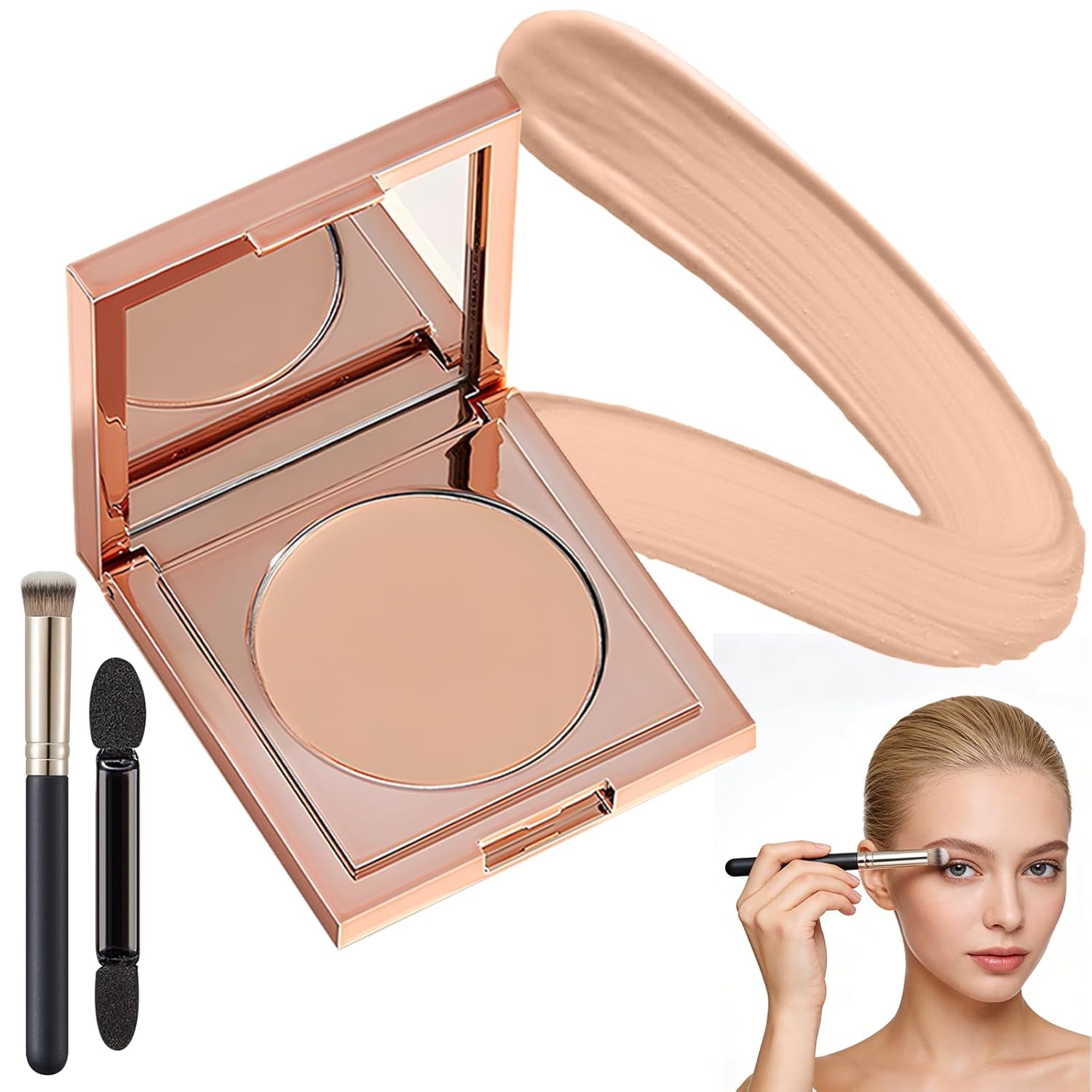 TRWLCFF Colored Clay CC Undereye Corrector - Color Corrector for Dark Circles with Brush, 4 Shades Hydrating Brightening Concealer for Dark Circles, Men & Women (Light-Medium Peach)