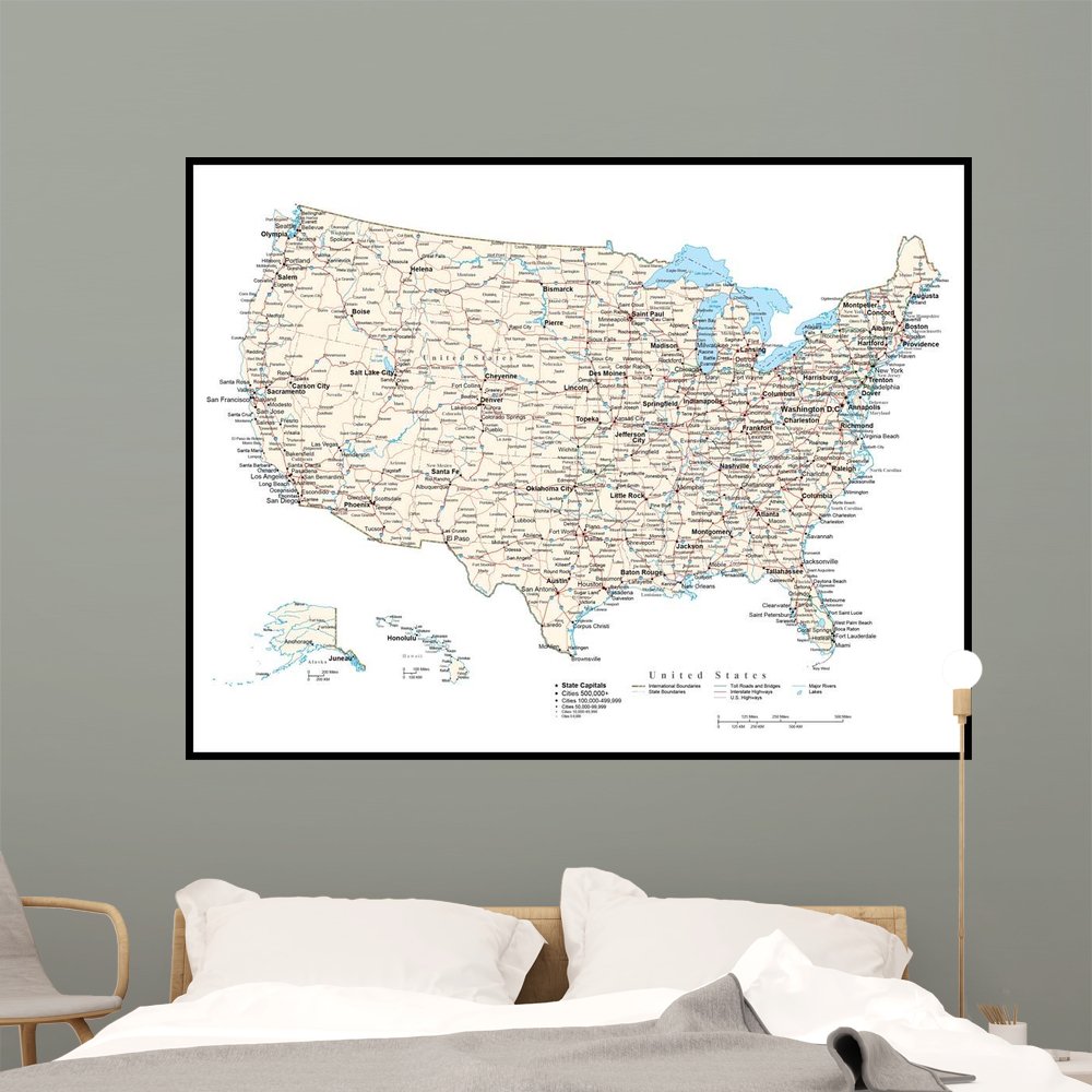 Wallmonkeys United States America Map Wall Mural Peel and Stick Graphic (60 in W x 46 in H) WM4235