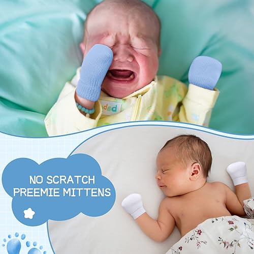 Miniatura 6 de 12 pares de manoplas prematuros para niñas y niños prematuros, guantes prematuros para recién nacidos y niños pequeños