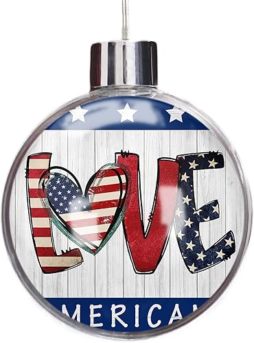 Christmas Balls Ornaments 2022, 4th of July Clear Ball Christmas Tree Ornament Shatterproof, Independence Day Love American Retro Wooden Indoor