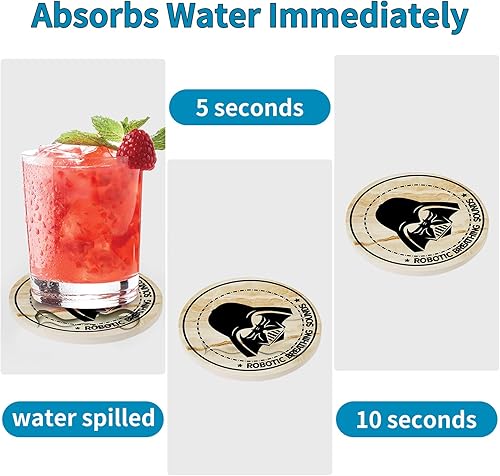 Miniatura 2 de Juego de 6 posavasos divertidos de Wars para bebidas, con soporte para posavasos, piedra y corcho para mesa de café, lindos para decoración del