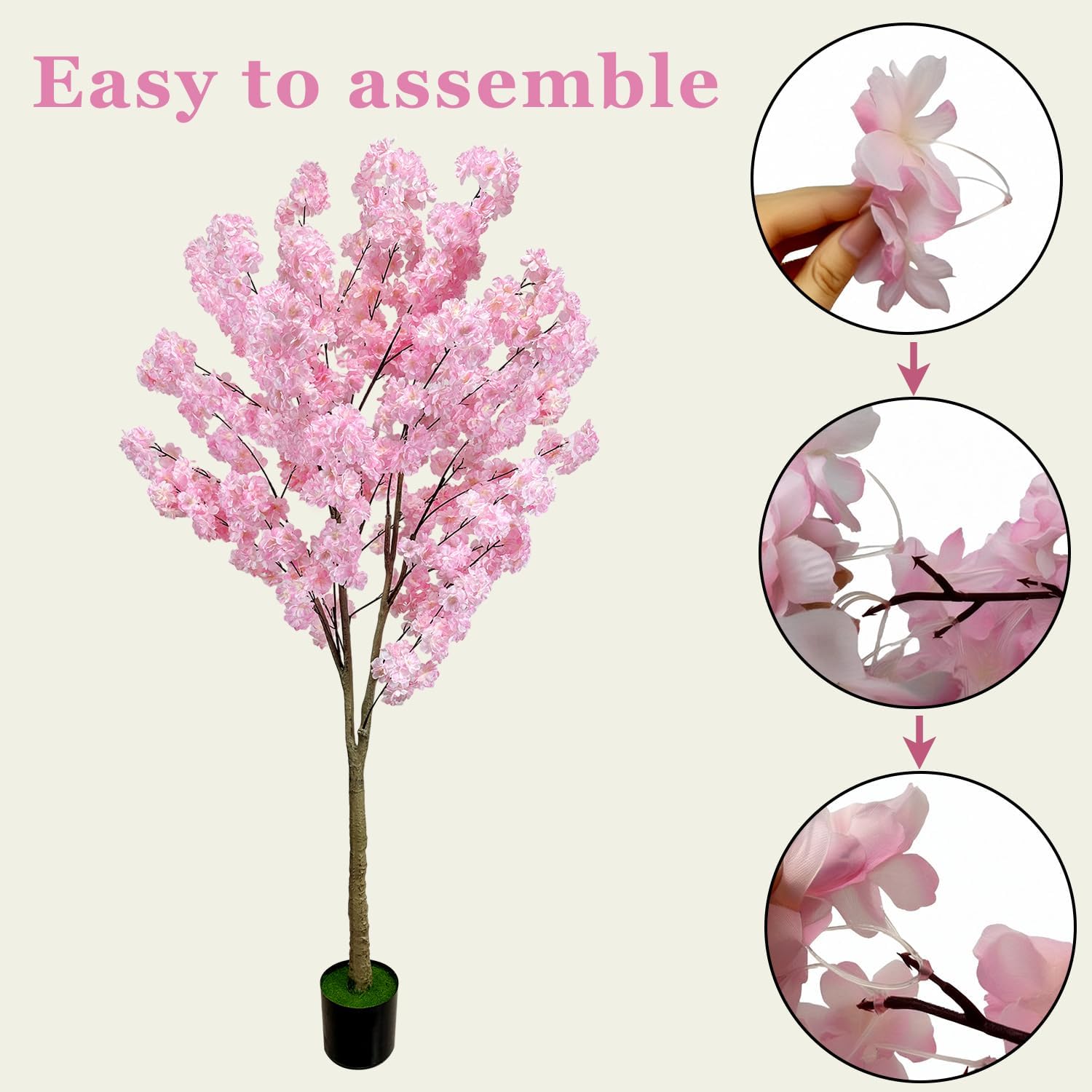 Cherry Blossom Tree 6.2ft, Artificial Pink Faux Cherry Blossom Tree Fake Pink Tree for Wedding Party Decor, Home Living Room Decor - Image 3
