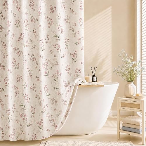 Leowefowa Leowefowa Boho Floral Farmhouse Linen Blend Shower Curtain 72x72