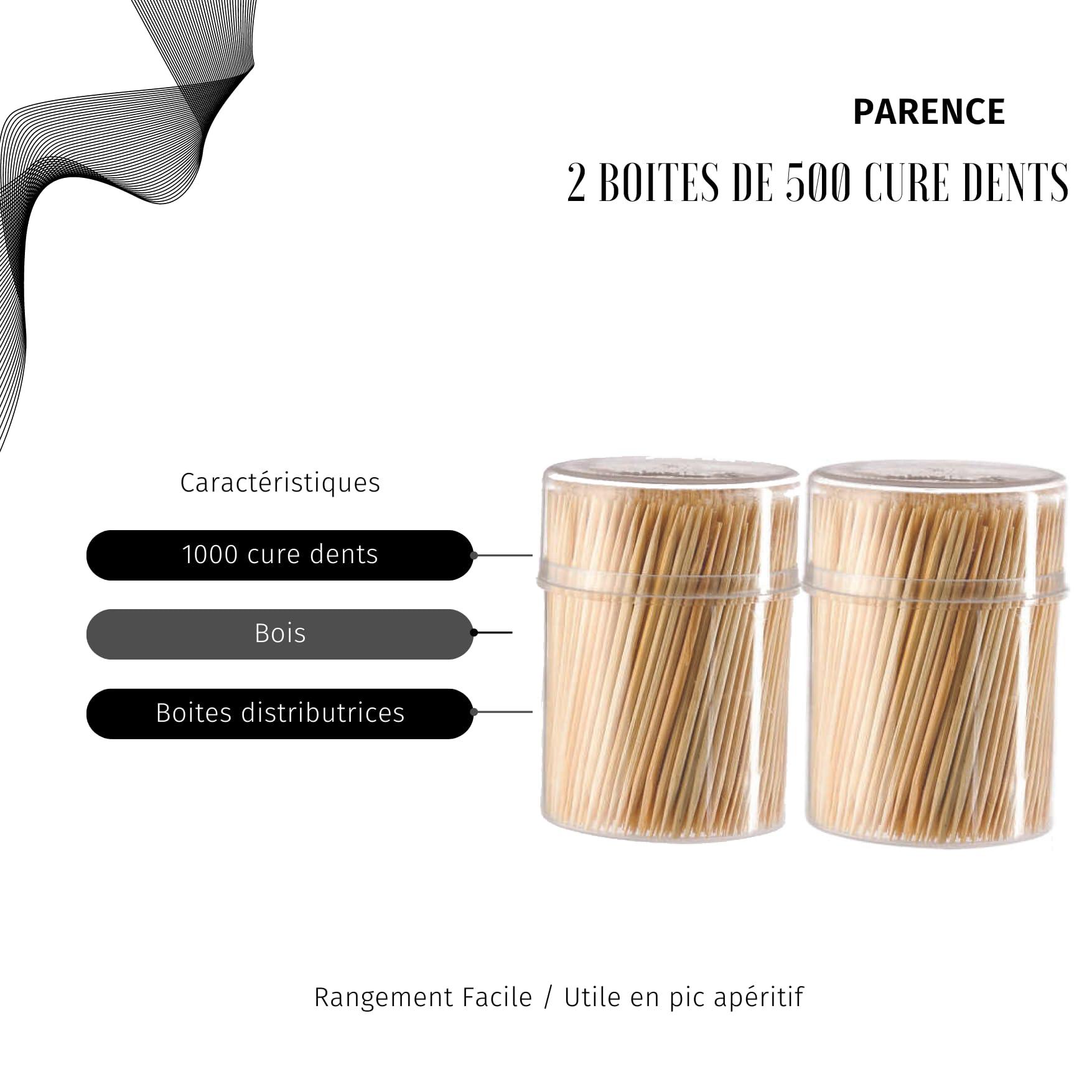 1000 Cure Dents en Bois Lot de 2 Boîte 500 Pièces Usage Quotidien