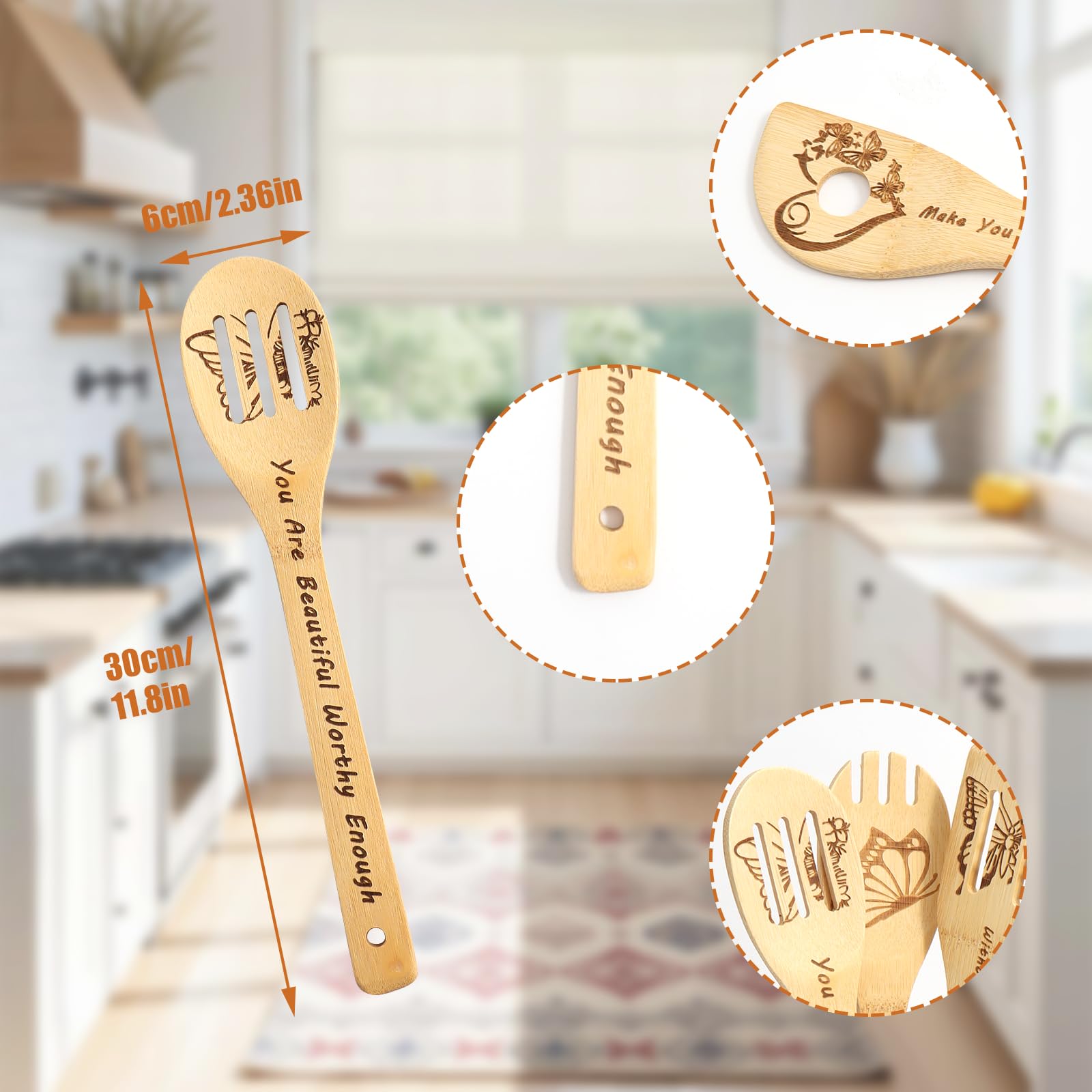 Butterfly Wooden Cooking Spoons Butterfly Kitchen Decor Butterflies Gifts for Women Funny Engraved Bamboo Butterflies Kitchen Accessories Mother Day Home Decor Wedding Lover Gifts