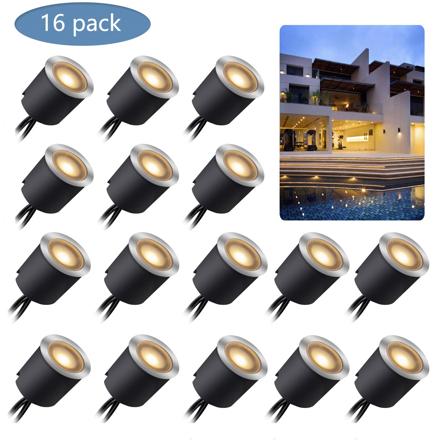 Kit Luci Da Incasso a LED Con Guscio di Protezione φ30mm/24mm, Luci LED IP67 impermeabili Per Terrazze Per Illuminare Il Paesaggio, 16pz Bianco Caldo Per Giardino, Scale, Gradini, Patio