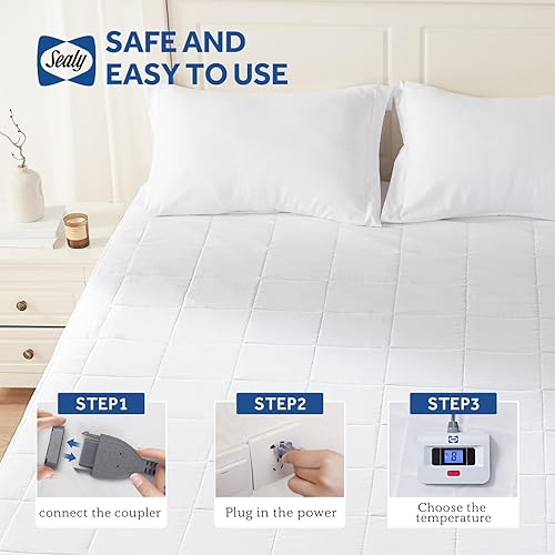 Miniatura 6 de Sealy Protector de colchón eléctrico tamaño matrimonial, 10 ajustes de calefacción, calentador de cama con un solo controlador y apagado automático