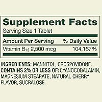 Vista 3 de Spring Valley, Vitamina B12 2500 MCG, B12 Tabletas de sabor a cereza de disolución rápida, suplemento dietético, vitamina B12, 120