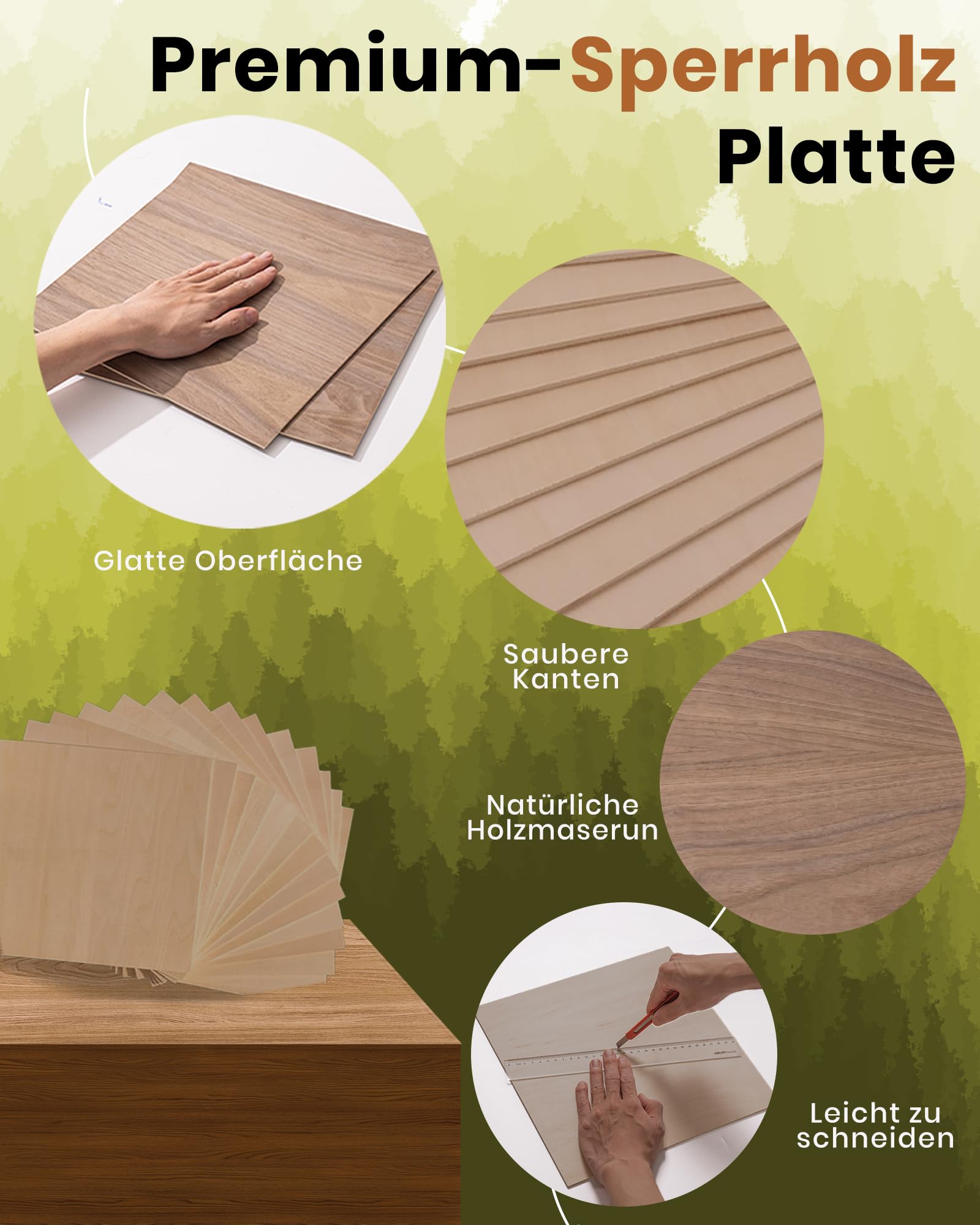 ROWOOD Sperrholzplatte 3mm 300x300mm 10Stück Walnuss holzplatte Zuschnitt Nach Maß Unbehandeltes Bastelhölzer Holz für Modellbau Laserschnit Laser Gravur Holz Brennen Malerei CNC