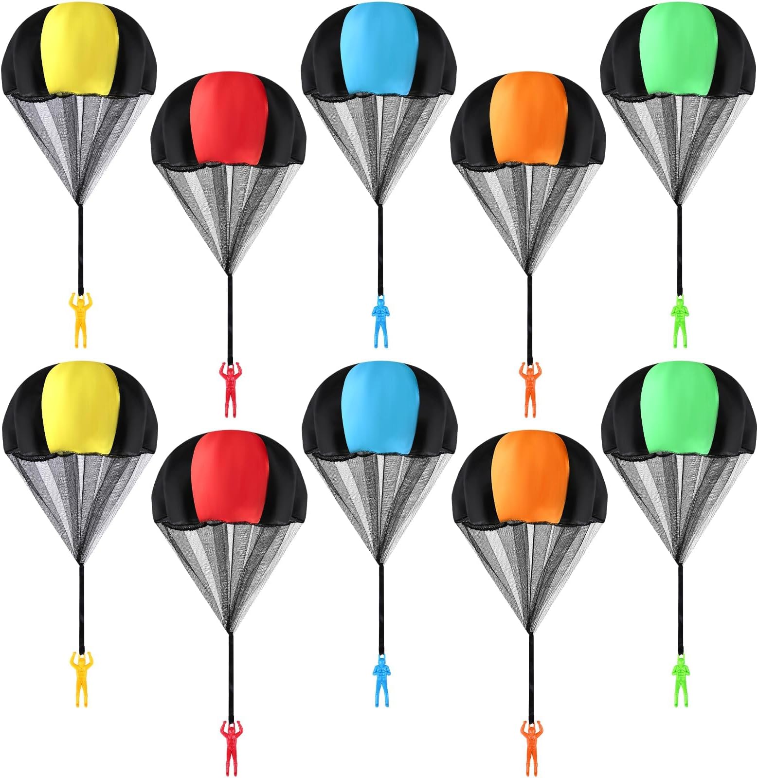 MCPINKY 10PCS Army Men Parachute Toy Set, 5 Colors Outdoor Flying Toys for Kids