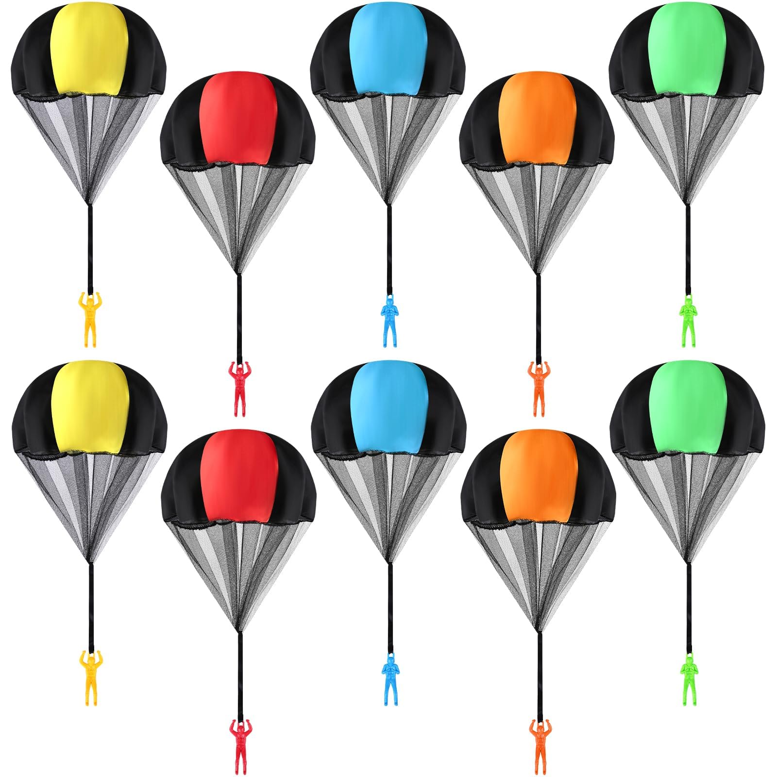 MCPINKY 10PCS Army Men Parachute Toy Set, 5 Colors Outdoor Flying Toys for Kids