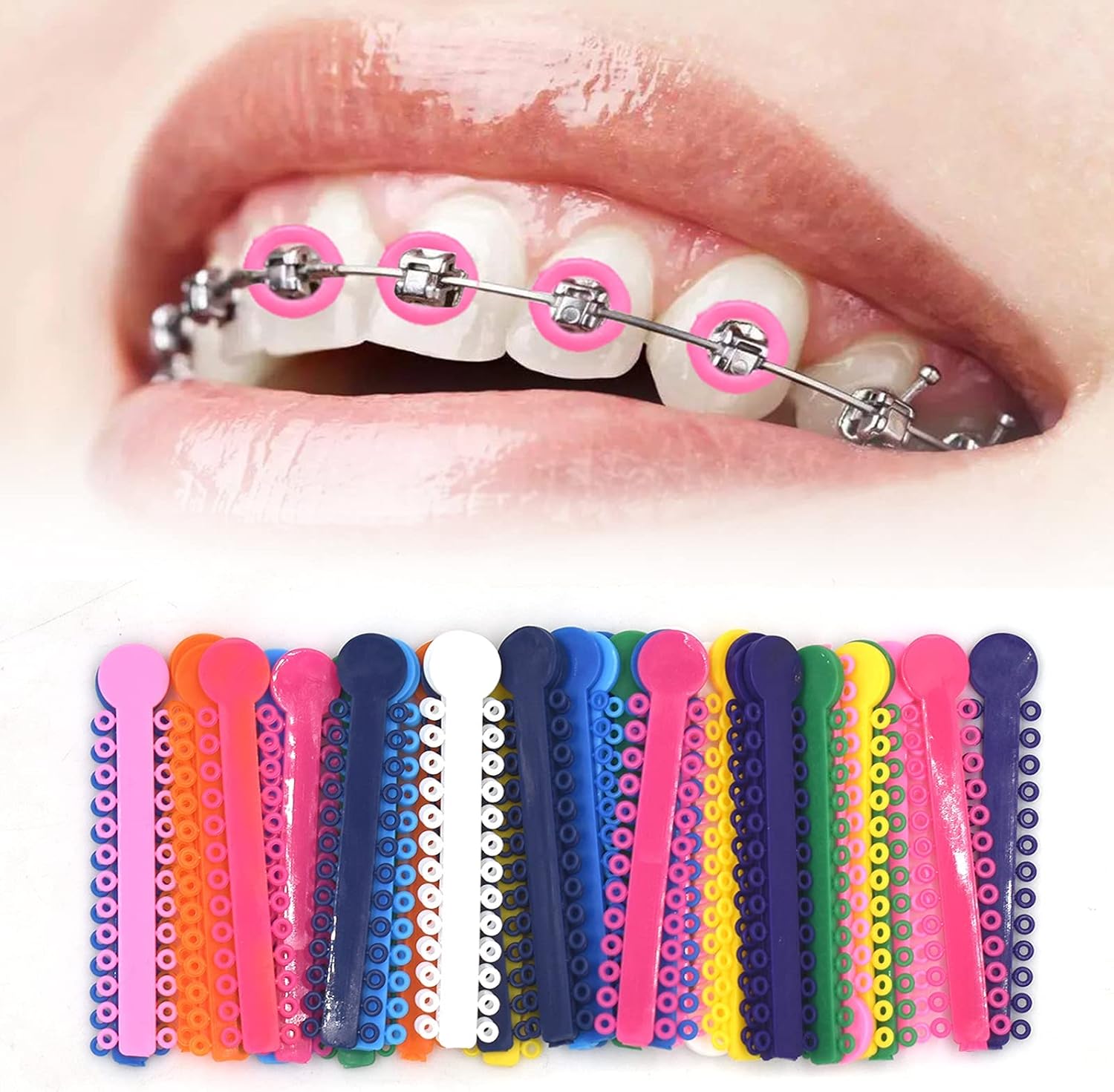 Dental Orthodontic Ligature Ties Multi-color 1040pcs and Orthodontic Ligature Gun Gray,Braces Rubber Band Tool