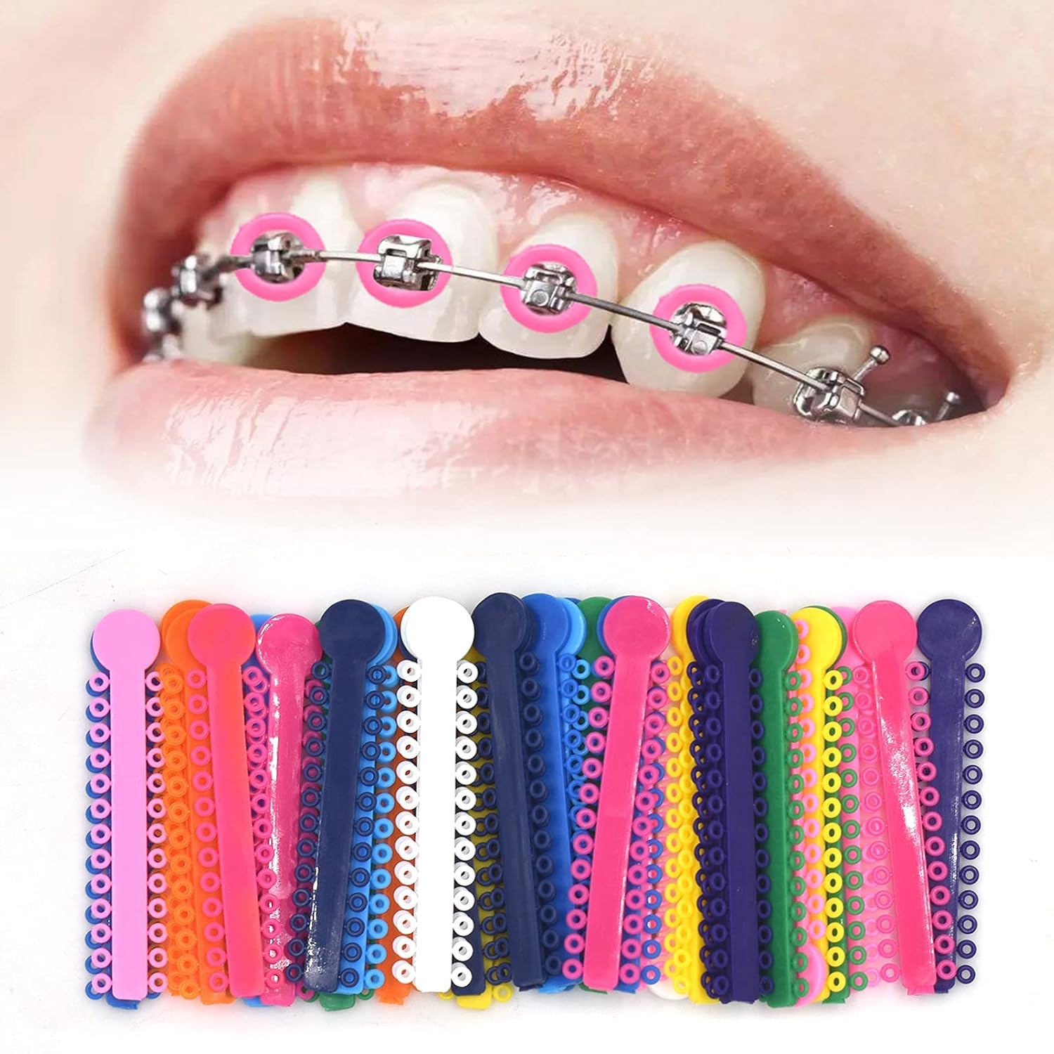 1040pcs Dental Orthodontic Ligature Ties and Orthodontic Ligature Gun Dispenser Orthodontic Elastomeric O-Rings Braces Rubber Bands