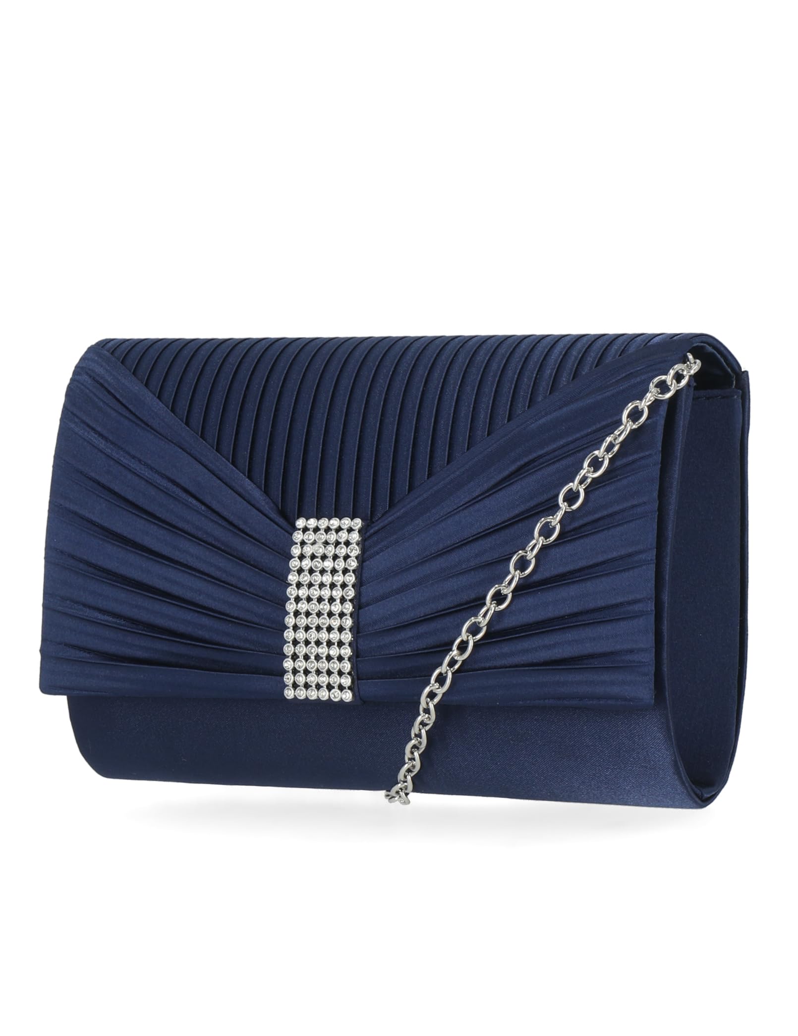 womens Alexis Pleated Flap with Rhinestones Baguette Clutch