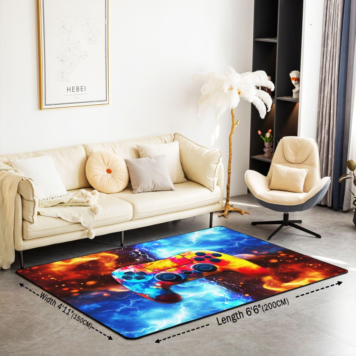 Tapis Salon 100x150cm Gamer Tapis Chambre Exterieur Intérieur Gaming Antidérapant Doux Décoration De Salle De Jeu pour Salon Et Chambre Gamepad Lavable Moderne Contrôleur Console Jeu