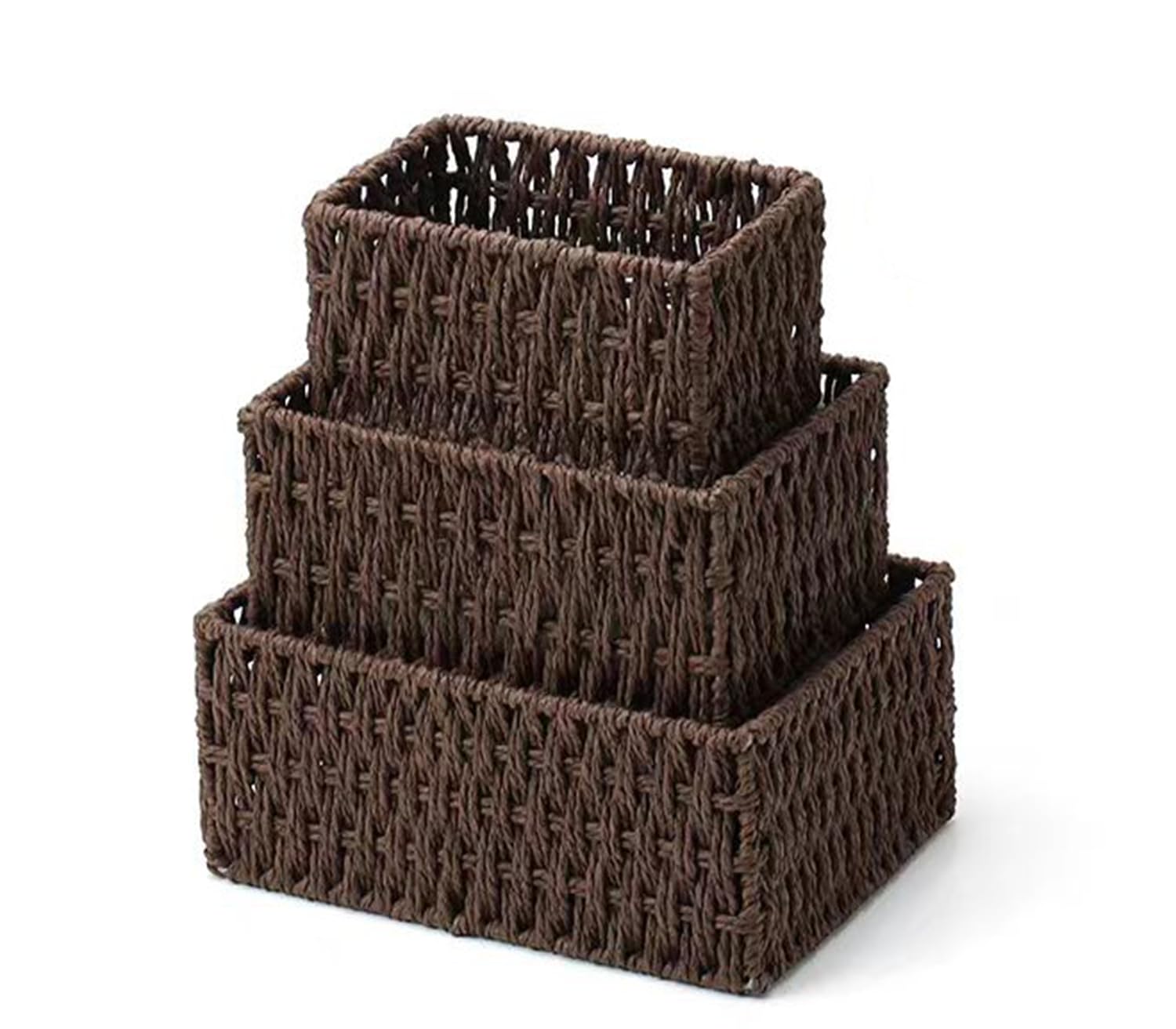 Pykrudo 3 Pack Seagrass Storage Baskets, Hand-Woven Baskets for Shelves and Bedroom and Home Office,Dark Brown