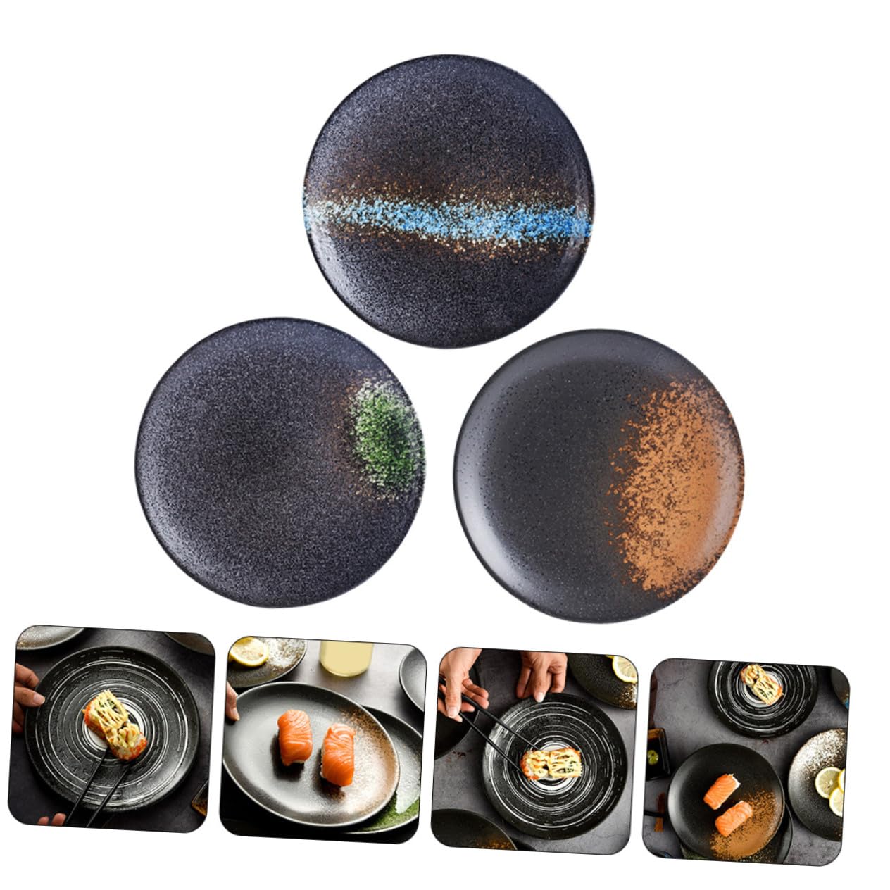 Lot de 3 Assiettes Céramique Rondes, Faciles à Nettoyer Utiliser, pour Fruits et Snacks Restaurants et Cantines Couleur Aléatoire