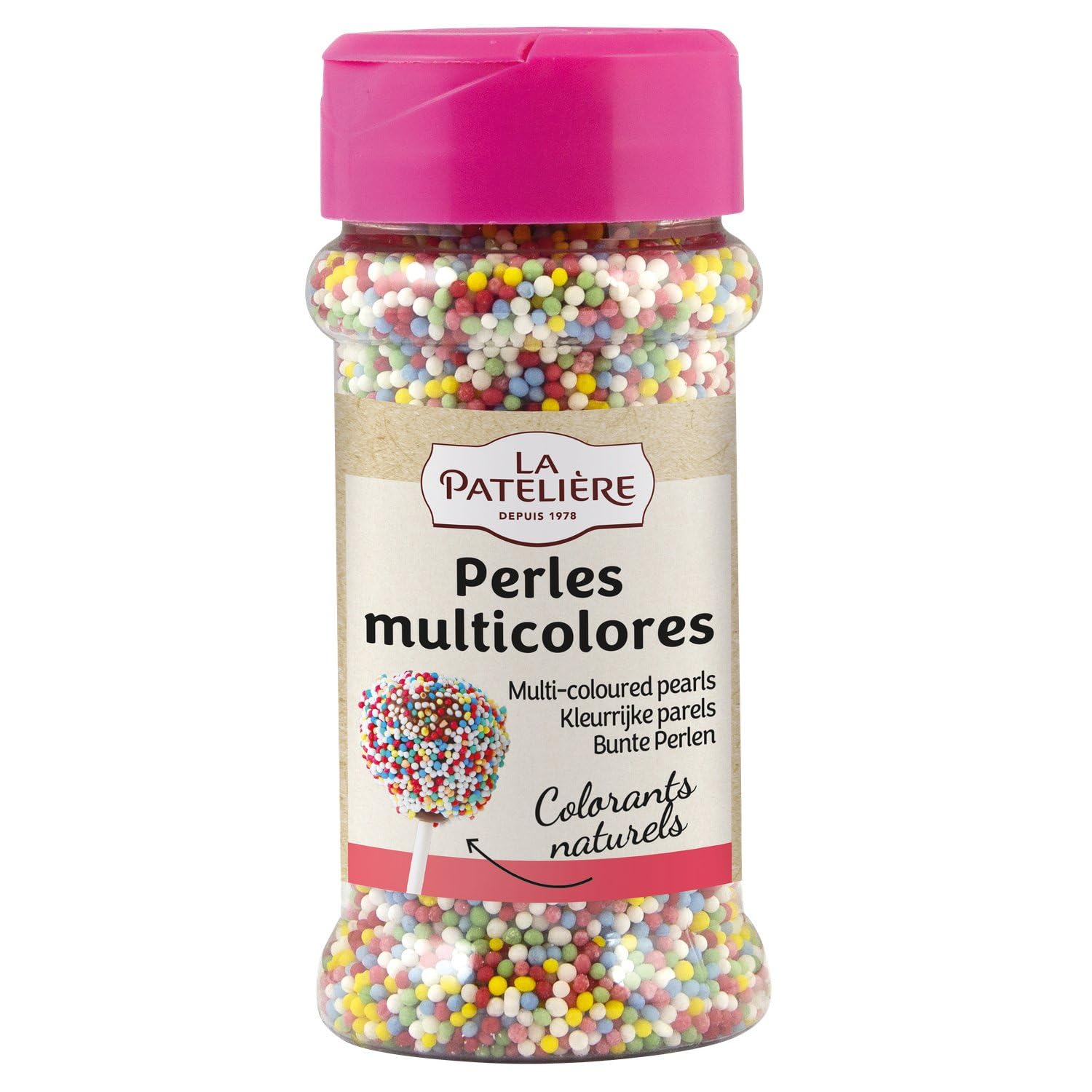 LA PATELIERE - Décors à Parsemer Perles Multicolores en Sucre - Colorants Naturels · Pour Mettre de la Couleur sur les Gâteaux · Flacon Saupoudreur Pratique - le flacon de 80g - Le Lot De 4