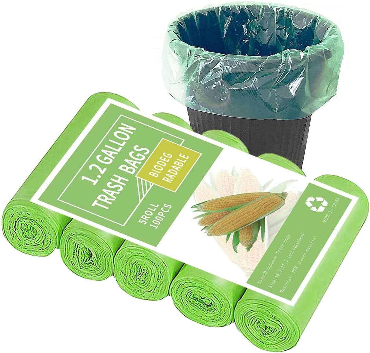 Bin Bags 5L, 100 Counts Bamyko Small Trash Bags 1.2 Gallon Compostable
