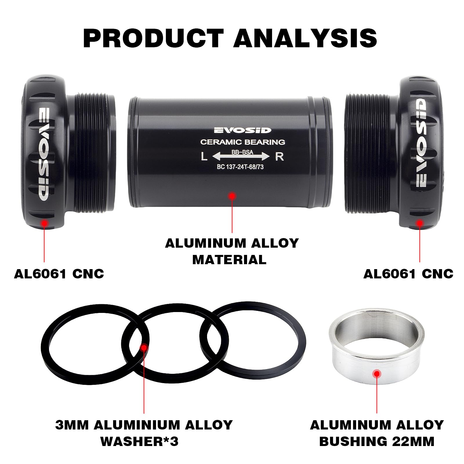 Amazon.com : EVOSID Bike Ceramic Bearing Bottom Bracket BSA 68