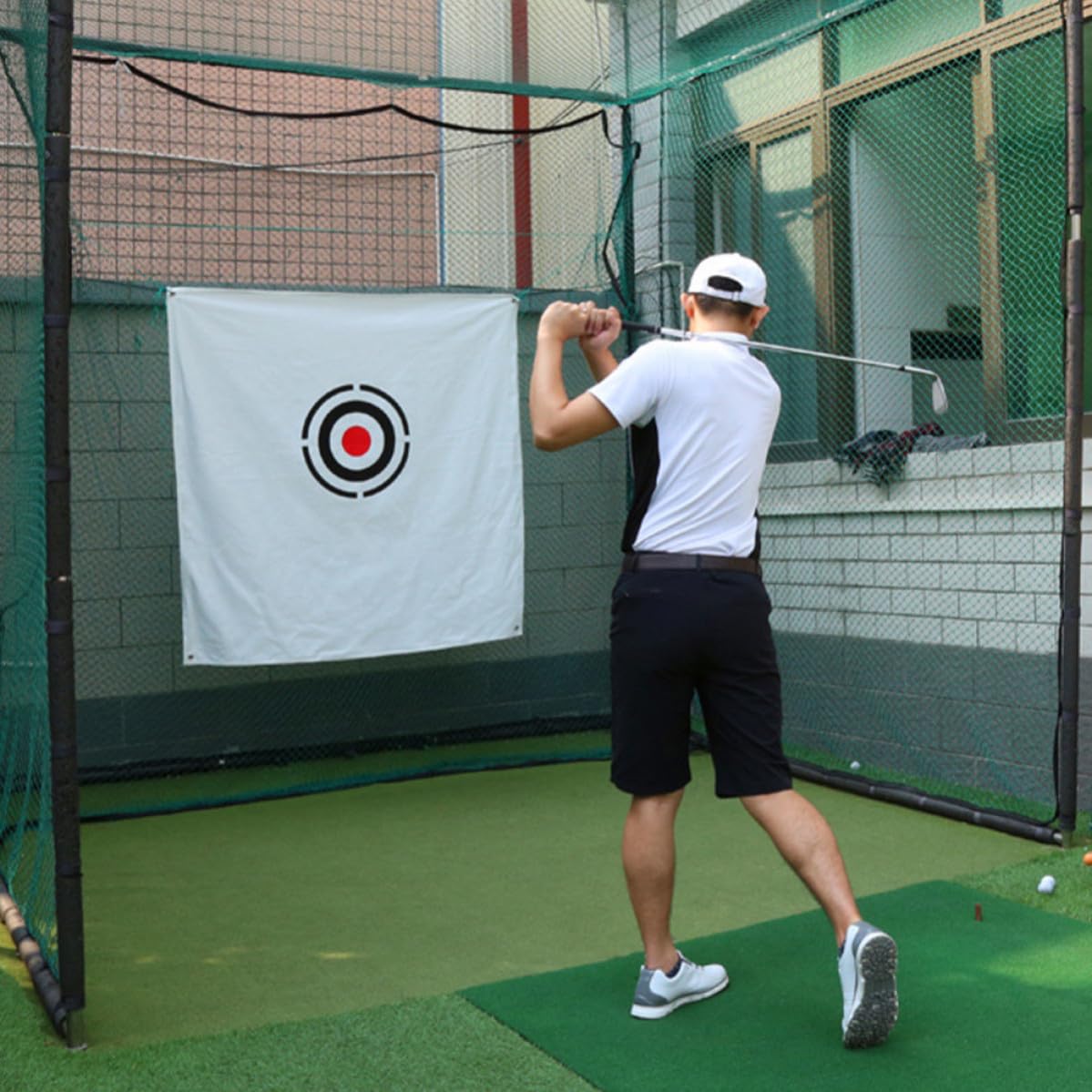 SHINEOFI Segeltuchnetz Golf Zielübung aus Canvas Weiß Leicht und Robust für Schlag und Schwungtraining Übungsnetz für Familienfeier und Training