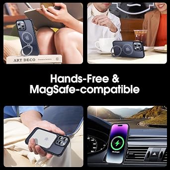 CASEKOO for iPhone 15 Pro Case with Magnetic Invisible Stand [Military Drop Protection] [Compatible with MagSafe] Shockproof Slim Translucent Matte Case 6.1 Inch, Black, for Man/Woman