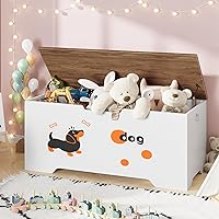 Vista 2 de HOOBRO Caja de juguetes, baúl de juguetes con 2 bisagras de seguridad, banco de almacenamiento de 47.2 pulgadas, baúl de almacenamiento de madera