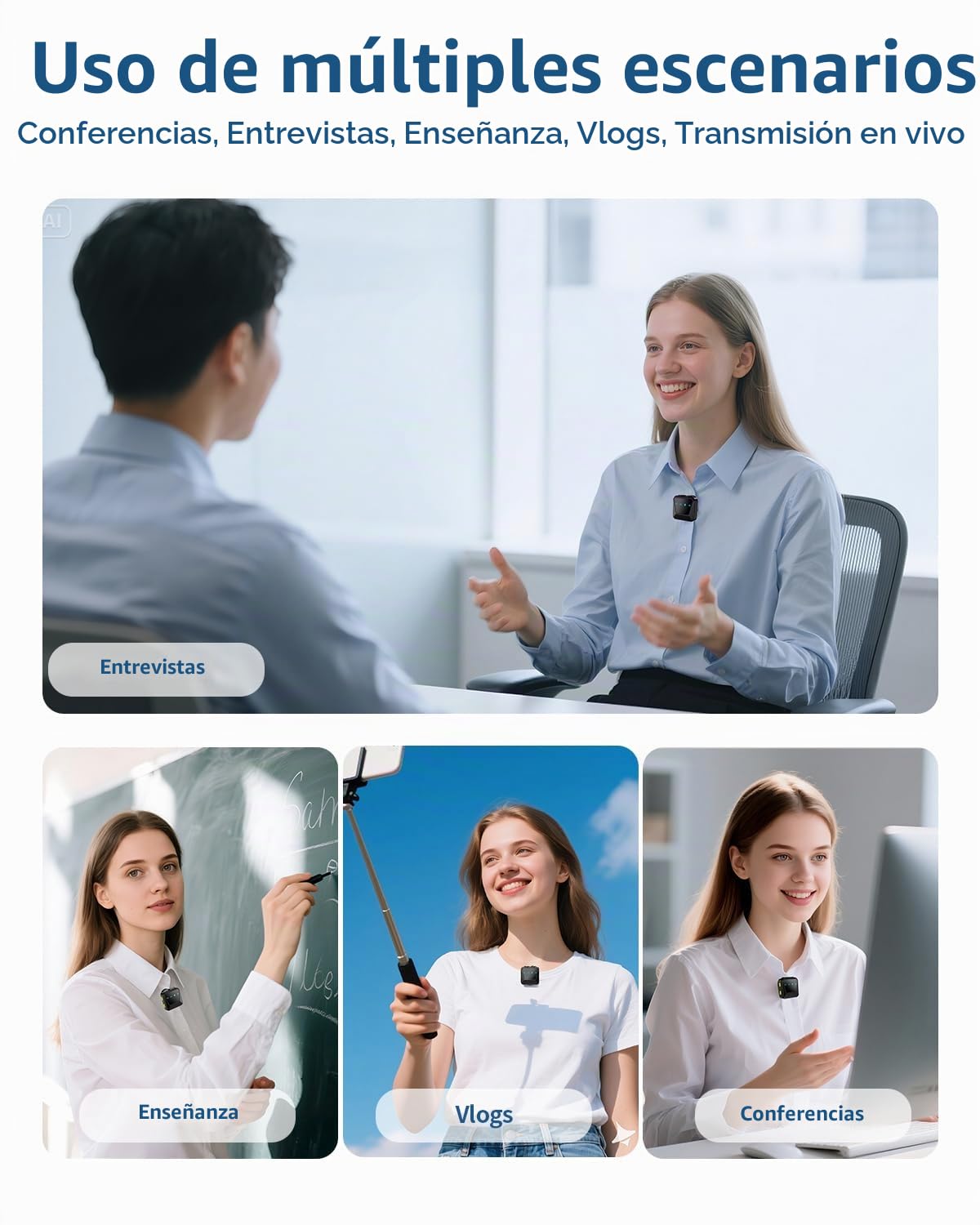 Micrófono Inalambrico Solapa para Teléfono iPhone/Android, Microfone Lapela con Reducción de Ruido para grabación de vídeo, Streaming, Vlogging, Youtube, Tiktok