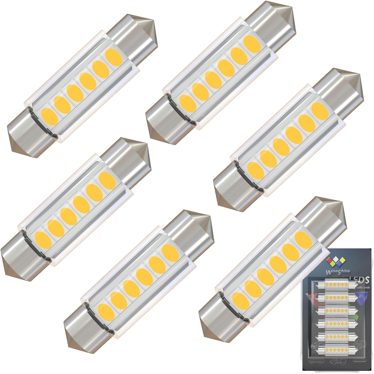 DC 24V 36mm Festoon LED Bulb 6418 LED Car Bulb Warm White 6411 DE3423 for Truck Interior Dome Reading Map Cargo Lights (Pack 6)