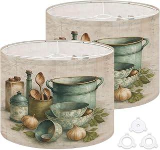 Drum Lamp Shades Set of 2, 13" x 10" Small Lampshade with Vintage Kitchenware Still Life, Lamp Cover for Table & Floor Lamps, Easy to Assemble Modern Decor