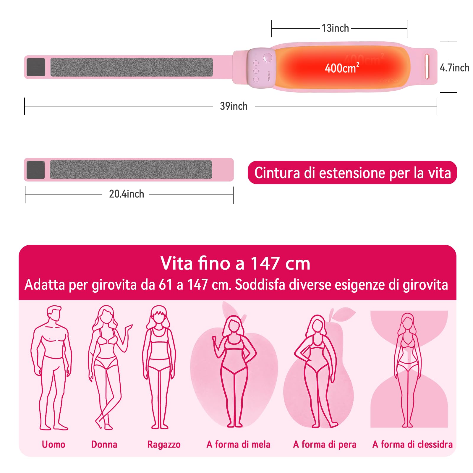 Cuscinetto riscaldante per alleviare i dolori mestruali, cuscinetto riscaldante portatile ricaricabile da 5000 mAh per crampi mestruali, ampia area di riscaldamento morbida da 400 cm²