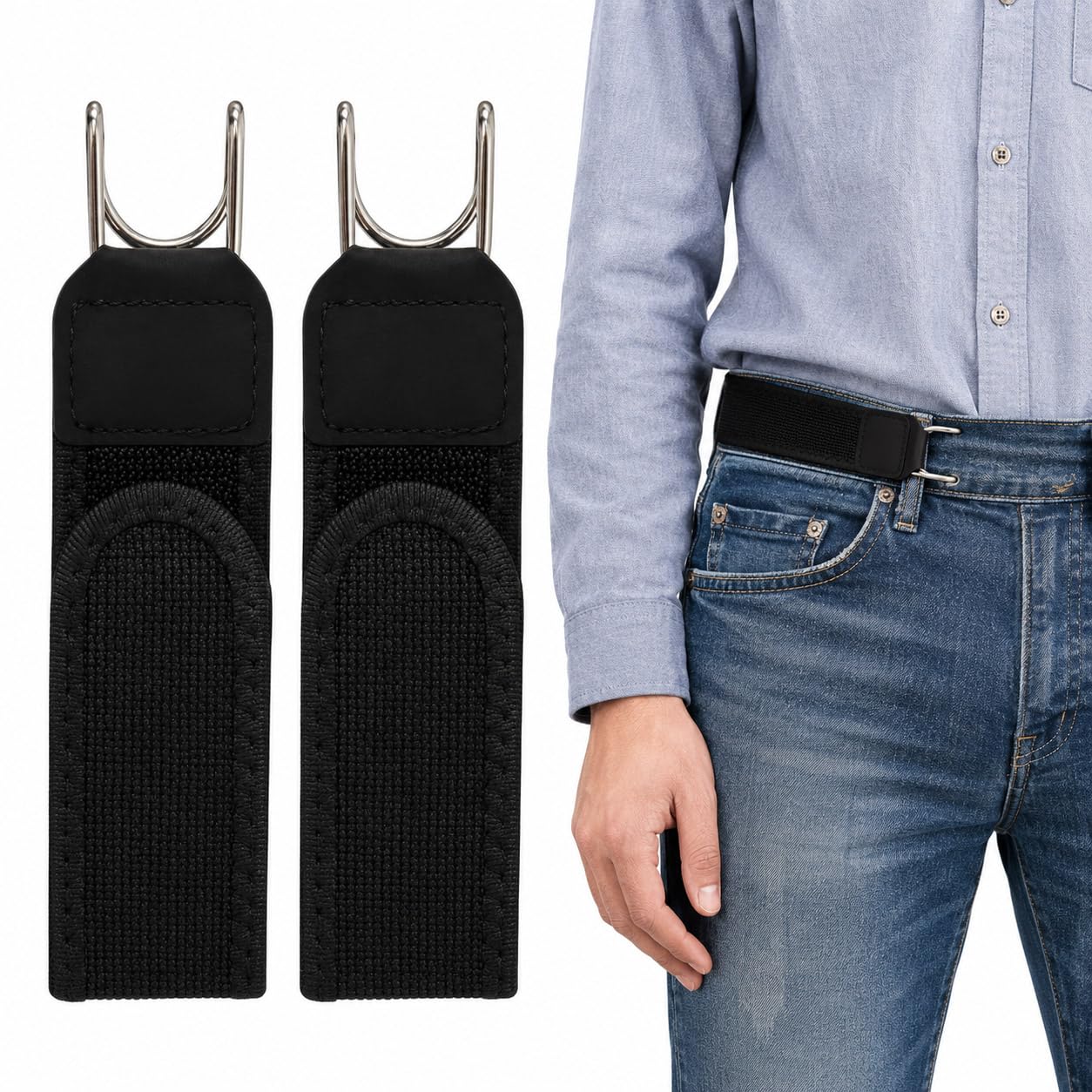 Yarqinki Black 2 Pcs Waistband Adjusters, No Sew Waist Tightener Clips, Adjustable Hook And Loop Pant Waistband Reducers For Jeans, Trousers And Everyday Wear