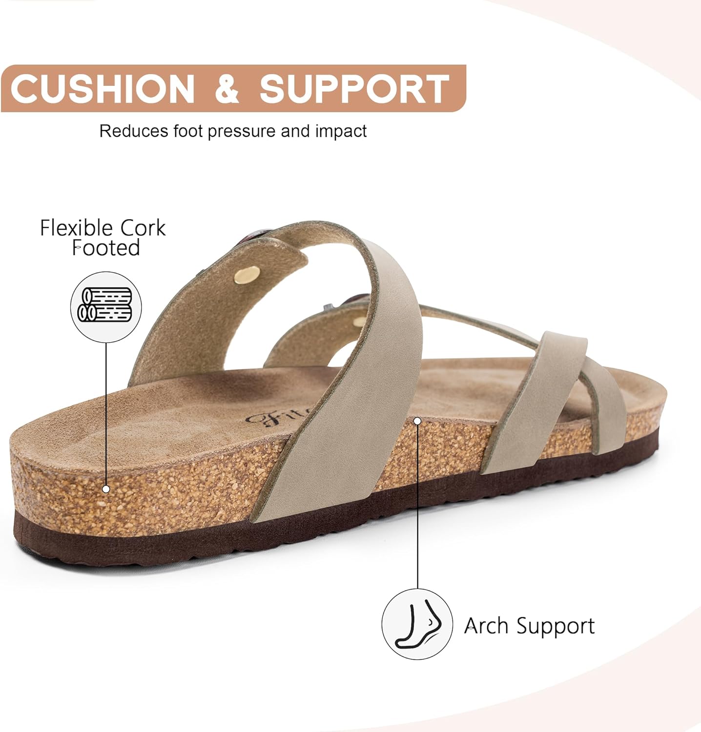 FITORY Women's Slide Sandals with Soft Cork Footbed, Comfort Arch Support Flat Sandals for Summer Size 6-11 - Image 4