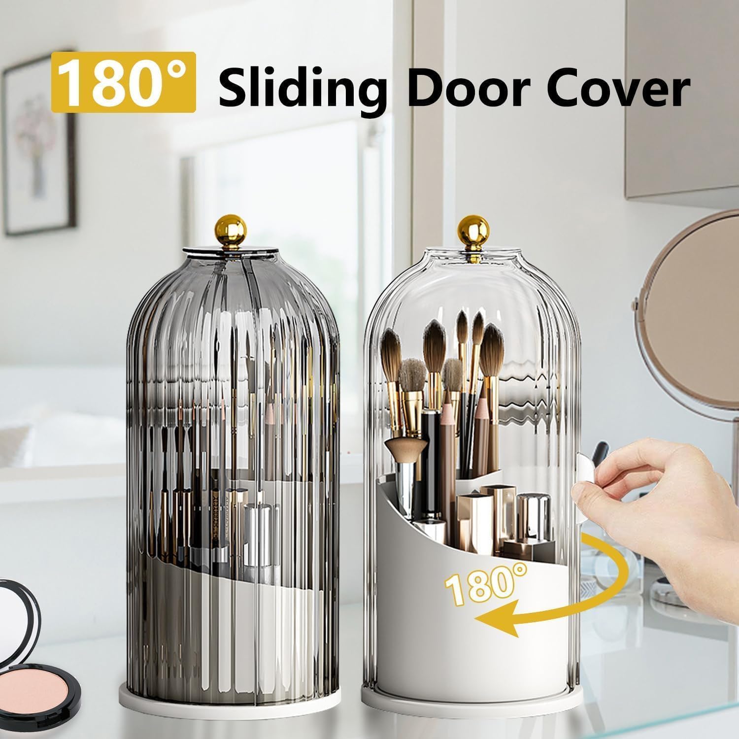 Primst Makeup Brush Holder Case, 360° Rotating Cosmetic Organizer with Dustproof Lid - Image 2
