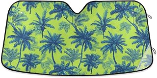 Car Windshield Sun Shade Blue Palm Trees Green Reflective Sunshade for Ultimate Protection Fits Small Sedans, Mini SUVs, Hatchbacks