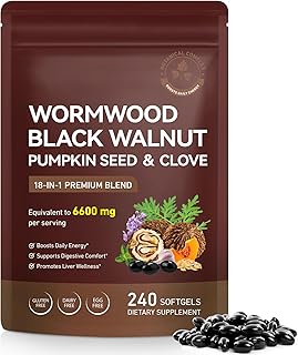 Wormwood Black Walnut Clove Cleanse for Humans, 18-in-1 Herbal Blend, 6600mg Serving, Rapid Gut Cleanse & Digestive Health, with Pumpkin Seed, Turmeric, Garlic, Oregano & Berberine, 240 Softgels