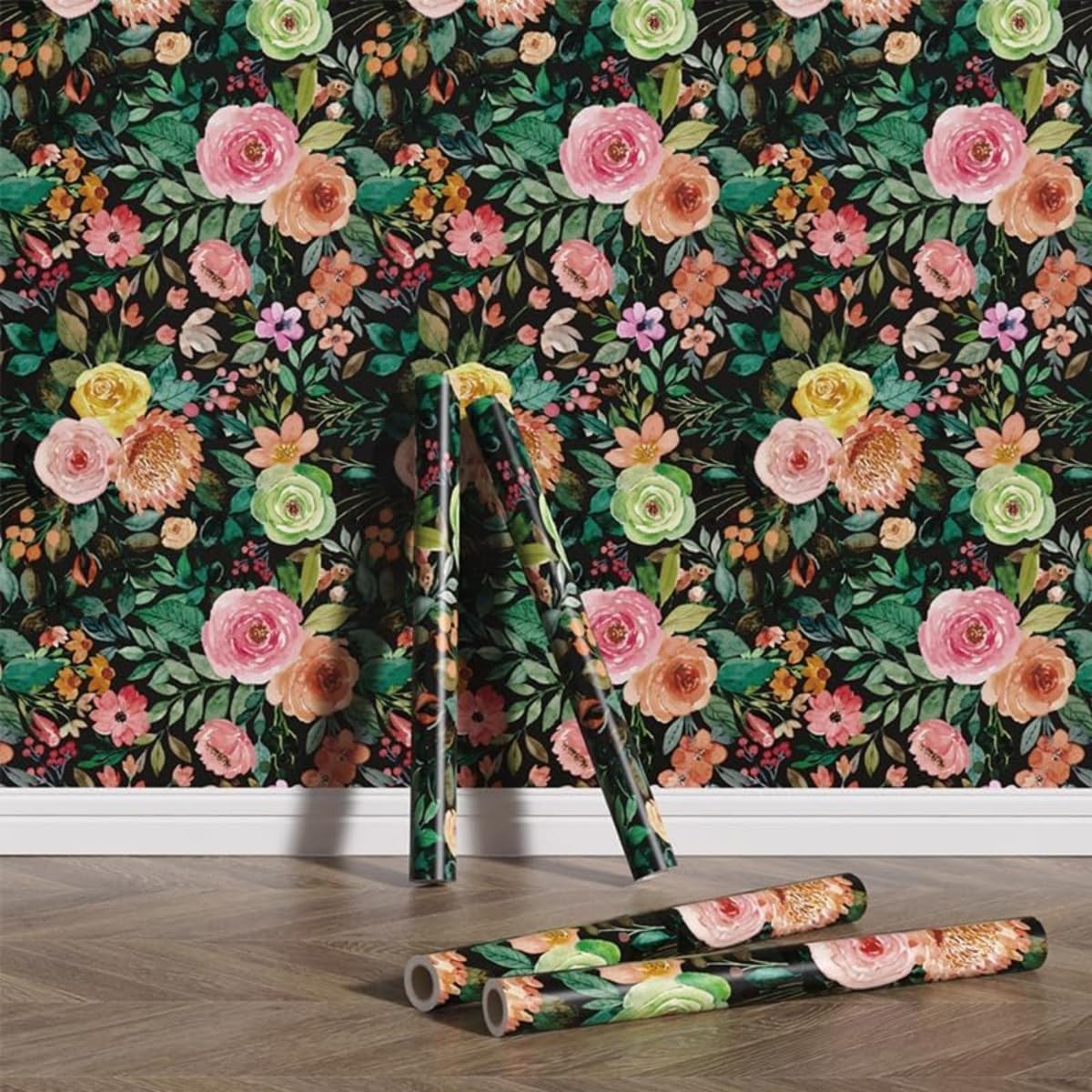 Boho Floral Flower Drawer Liner Peel and Stick Contact Paper self Adhesive Wall Paper for Kitchen Cabinets Dresser (Dark Floral, 17.4" x 118")