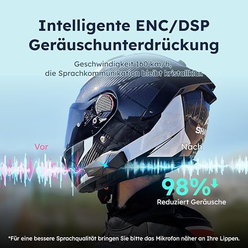 ASMX F1 Motorcycle Bluetooth Headset with Smart Voice Control, 10 Riders Mesh Helmet Communication Systems, ENC/APP FOTA/Audio Multitasking/Magnet Mount, 5mi Intercom for Snowmobile/ATV, 2 Pack - 5